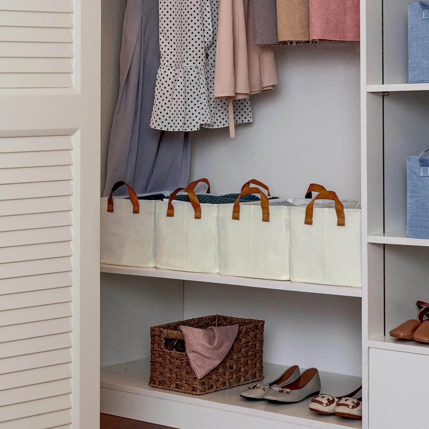Blushbees Storage Baskets with Metal Frame for Organizing Wardrobe, Shelves, Bedroom and Closet.