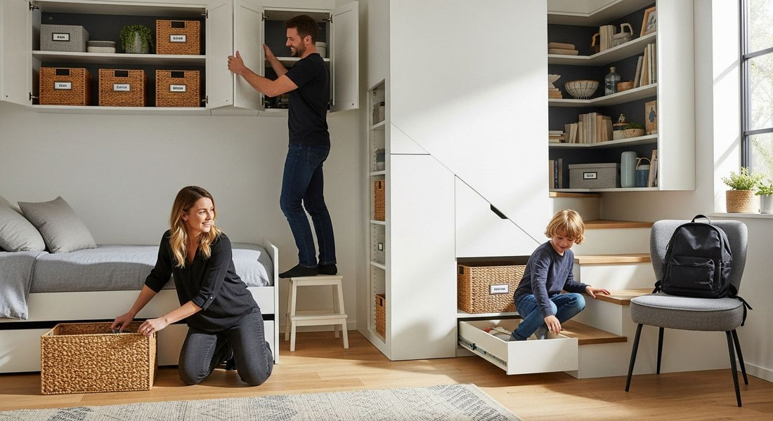 hidden storage, home organization, multi-functional furniture