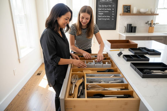 kitchen drawer organization, kitchen dividers, people organizing