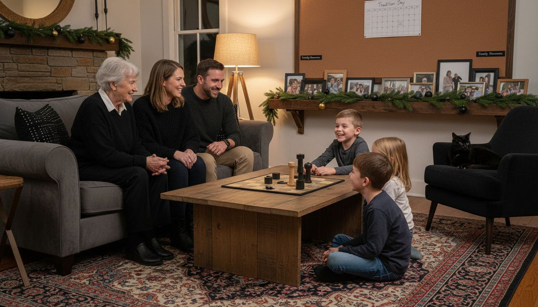 Multigenerational family enjoying tradition in living room