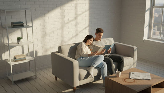 Minimalist living room with relaxed homeowners