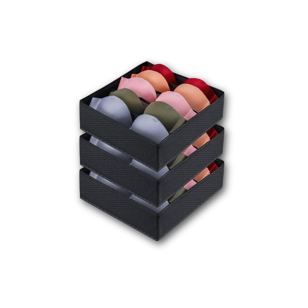 Black Fabric Storage Boxes Underwear Organizer Dividers，Foldable Storage Cubes Drawer under Cabinet Organizer for Bra,Socks,Ties,3 Pack （Black）