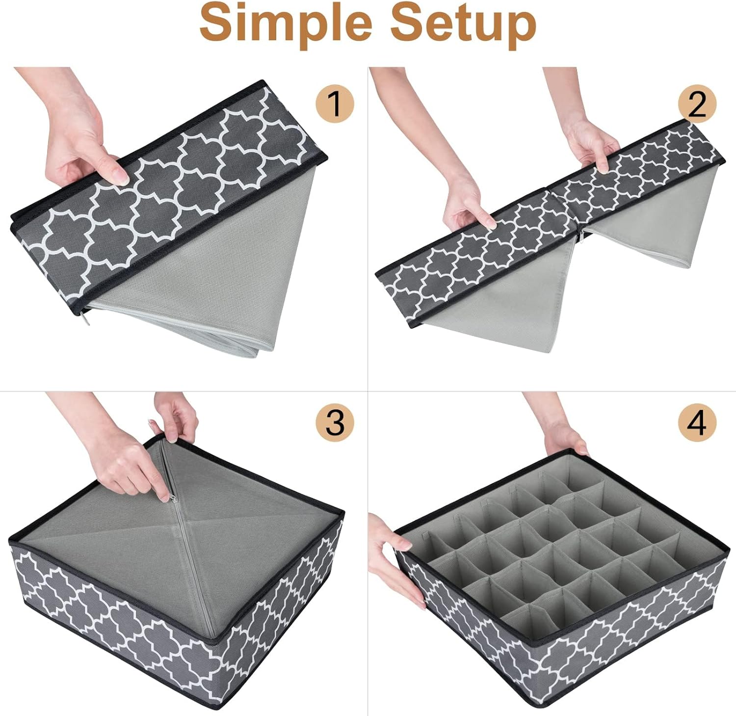 Drawer Organizer Divider, Foldable Closet Storage Organizer Basket, and Fabric Organization Bins for Clothes, Socks, Underwear, Bras, Ties, Accessories, 4 Pcs (Dark Grey)