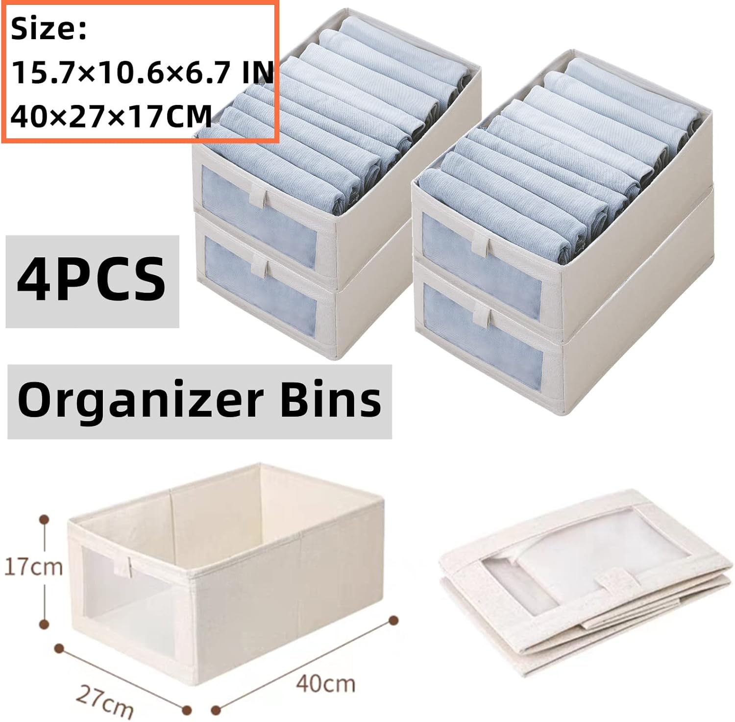 Blushbees® 4-Pack Linen Storage Bins - Large with Window