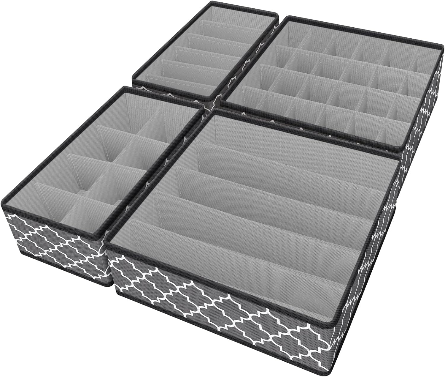 Drawer Organizer Divider, Foldable Closet Storage Organizer Basket, and Fabric Organization Bins for Clothes, Socks, Underwear, Bras, Ties, Accessories, 4 Pcs (Dark Grey)