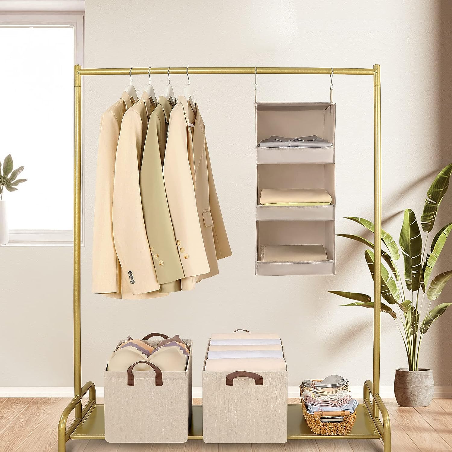Blushbees Storage Baskets with Metal Frame for Organizing Wardrobe, Shelves, Bedroom, Closet
