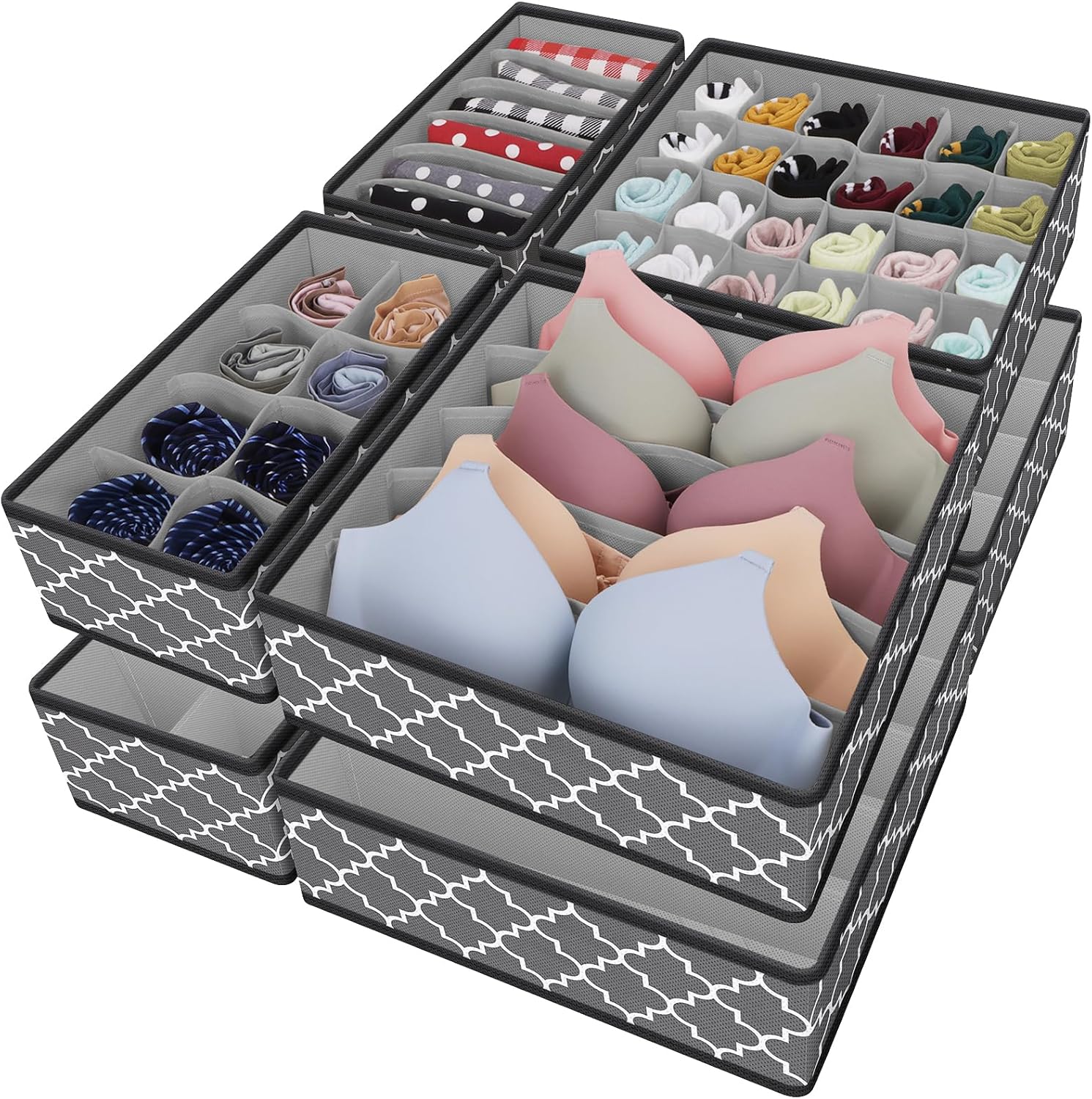Drawer Organizer Divider, Foldable Closet Storage Organizer Basket, and Fabric Organization Bins for Clothes, Socks, Underwear, Bras, Ties, Accessories, 4 Pcs (Dark Grey)