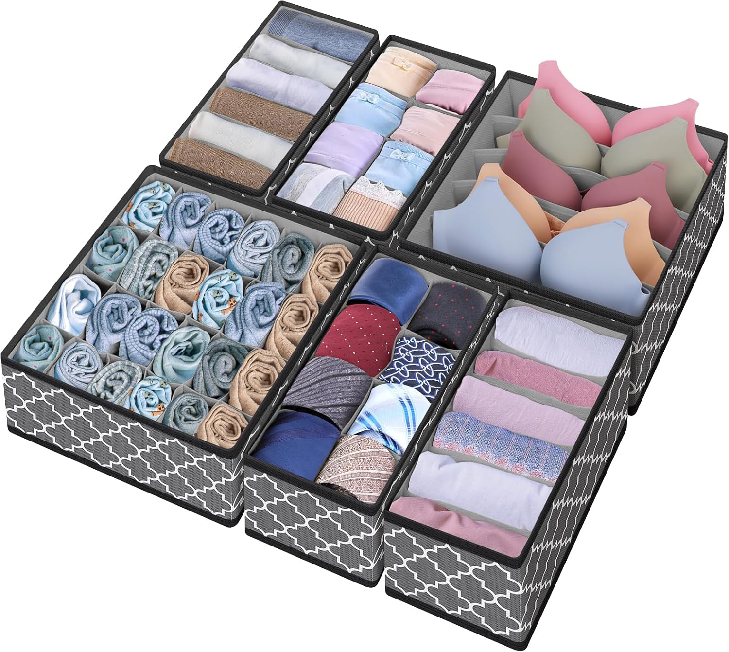 Drawer Organizer Divider, Foldable Closet Storage Organizer Basket, and Fabric Organization Bins for Clothes, Socks, Underwear, Bras, Ties, Accessories, 4 Pcs (Dark Grey)
