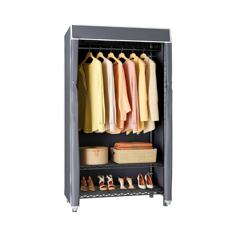 Blushbees® V1S 3-Tier Heavy Duty Garment Rack - Black with Grey Oxford Fabric Cover