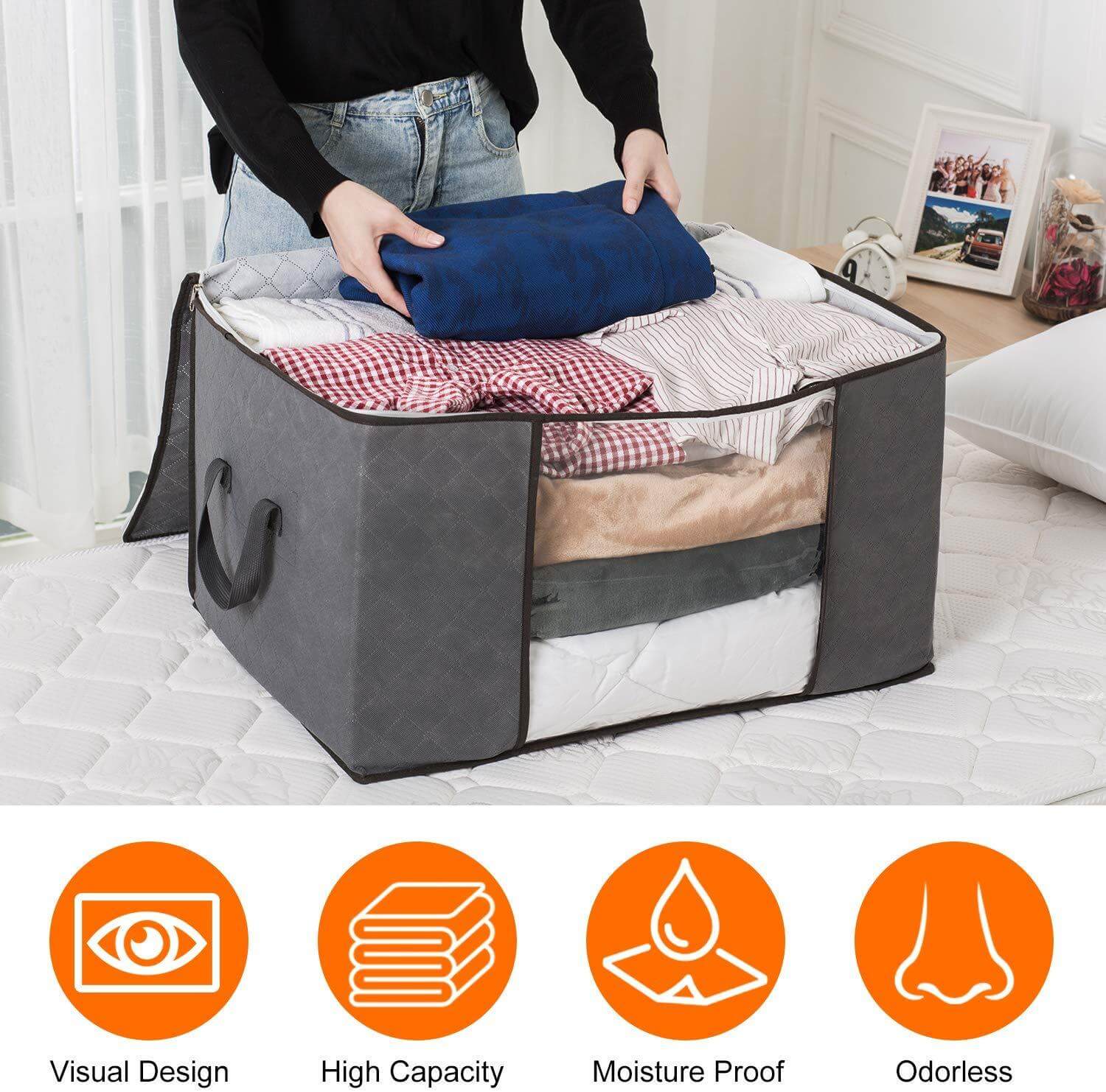 Gray Clothes Storage Bag Foldable Dust-Proof For Household Quilt