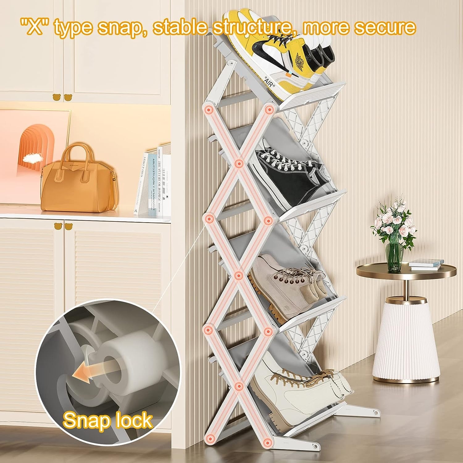 Shoe Rack, 4 Tier Shoe Storage Cabinet 12 Pair Plastic Shoe Shelves Organizer for Closet Hallway Bedroom Entryway Clear Plastic Foldable Sneaker Containers Bins Closet Organizer Shoe Organizer