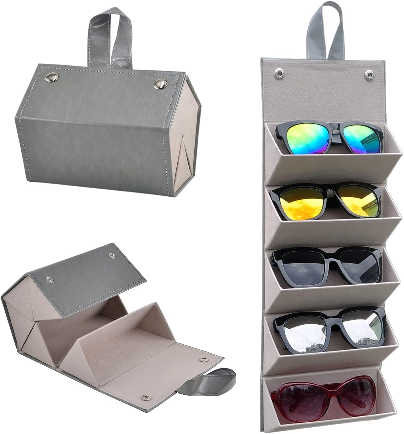 Blushbees® Foldable Travel Sunglasses Case - Leather, 5 Slot Organizer with Strap