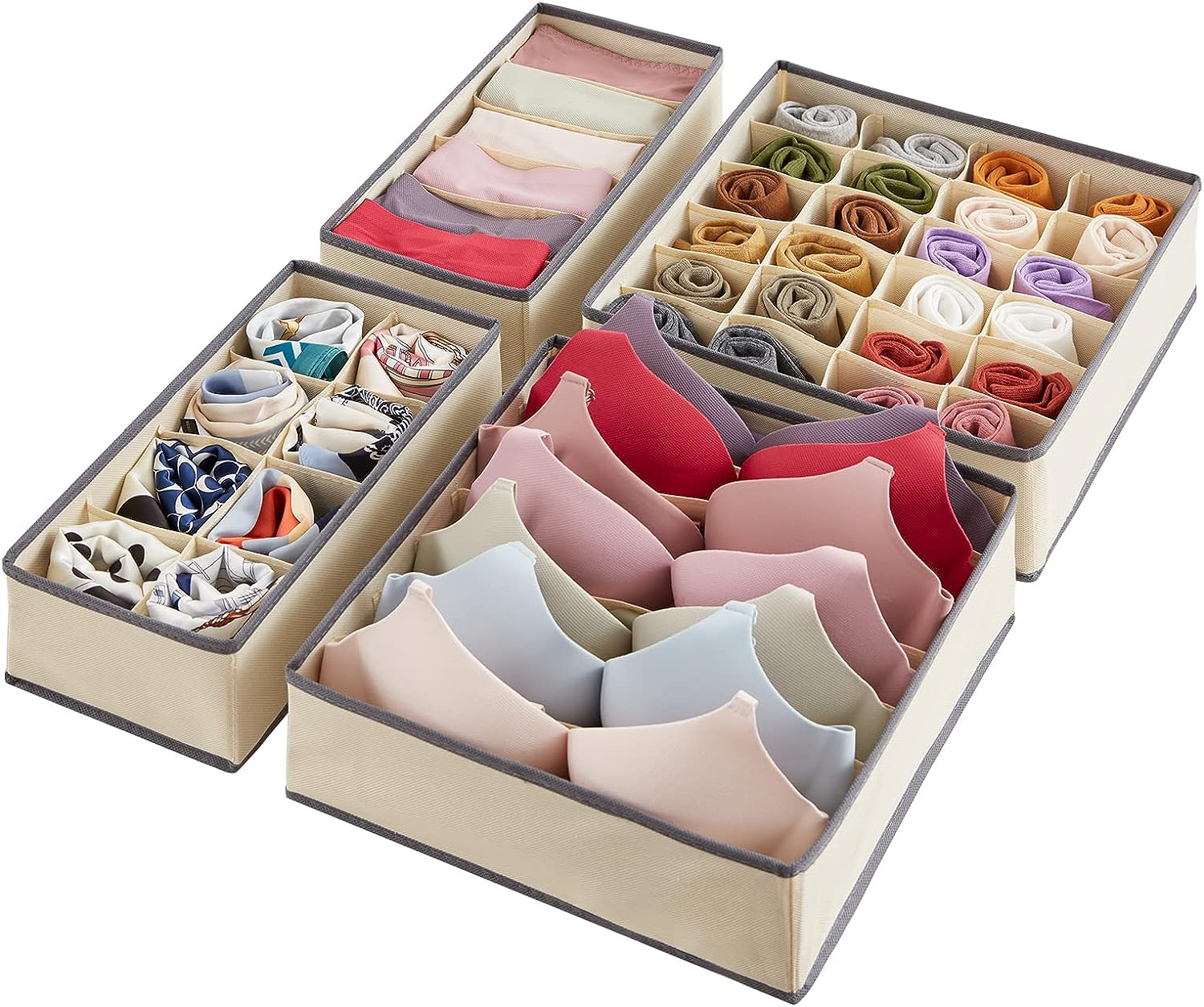 Blushbees® 4-Piece Fabric Drawer Underwear Organizer (Beige)