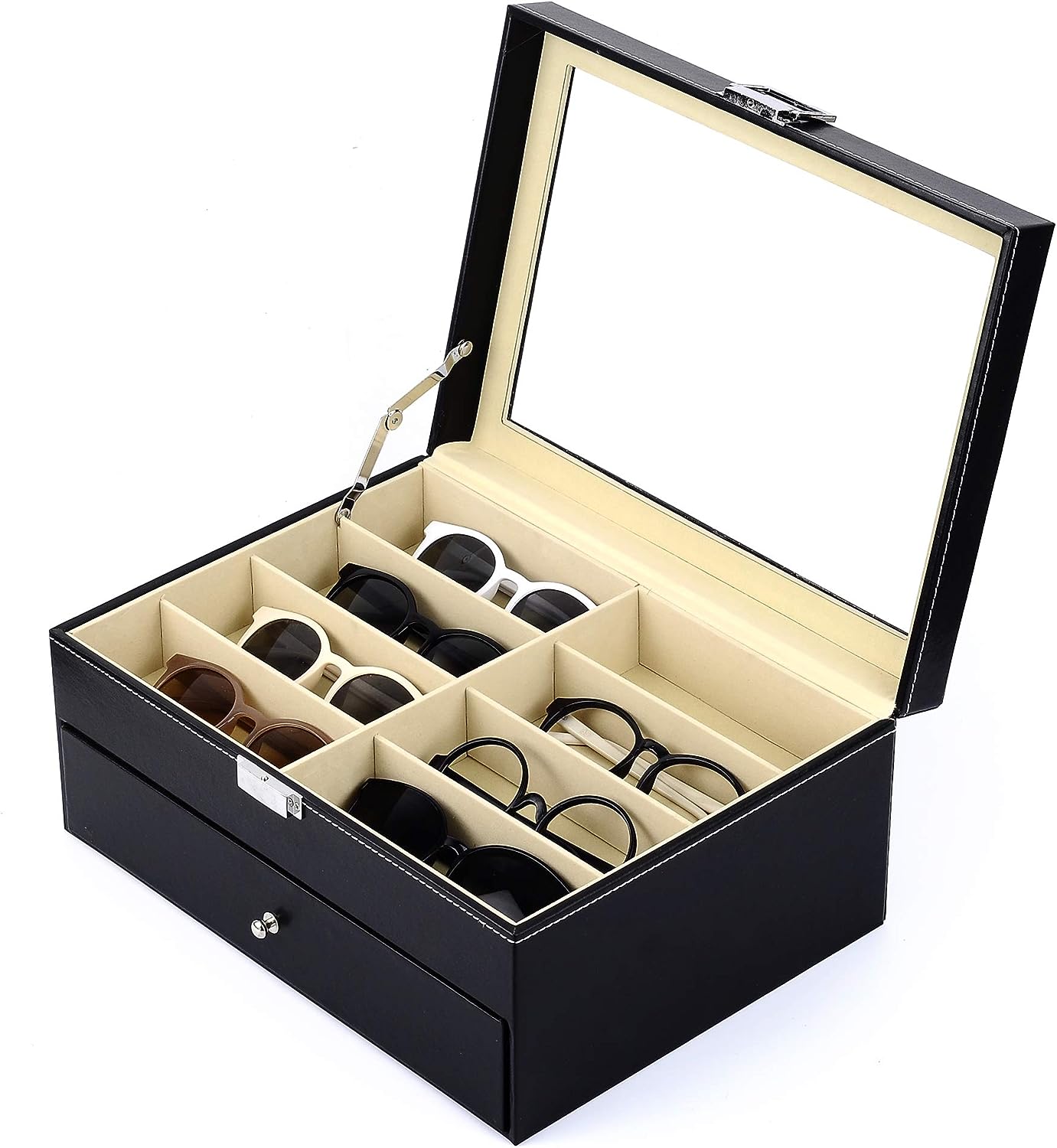 Blushbees® 8-Slot Sunglass Organizer - Black Leather Eyeglasses Display Case