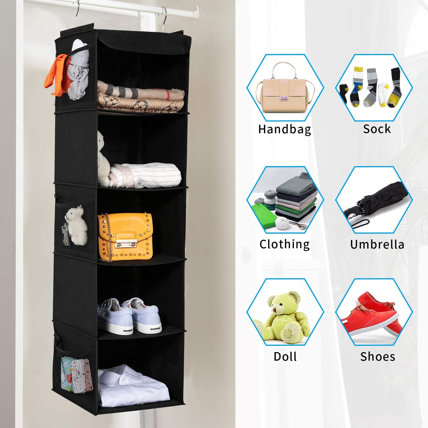 Blushbees® 2-Pack 5-Shelf Hanging Closet Organizer - Black