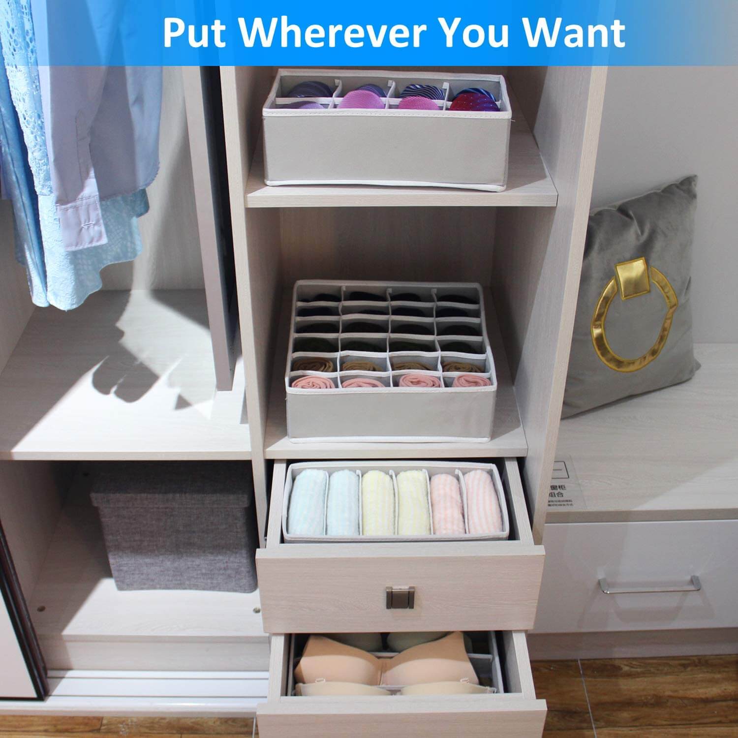 4Pcs Underwear Storage Box Foldable Drawer Organizer Wardrobe