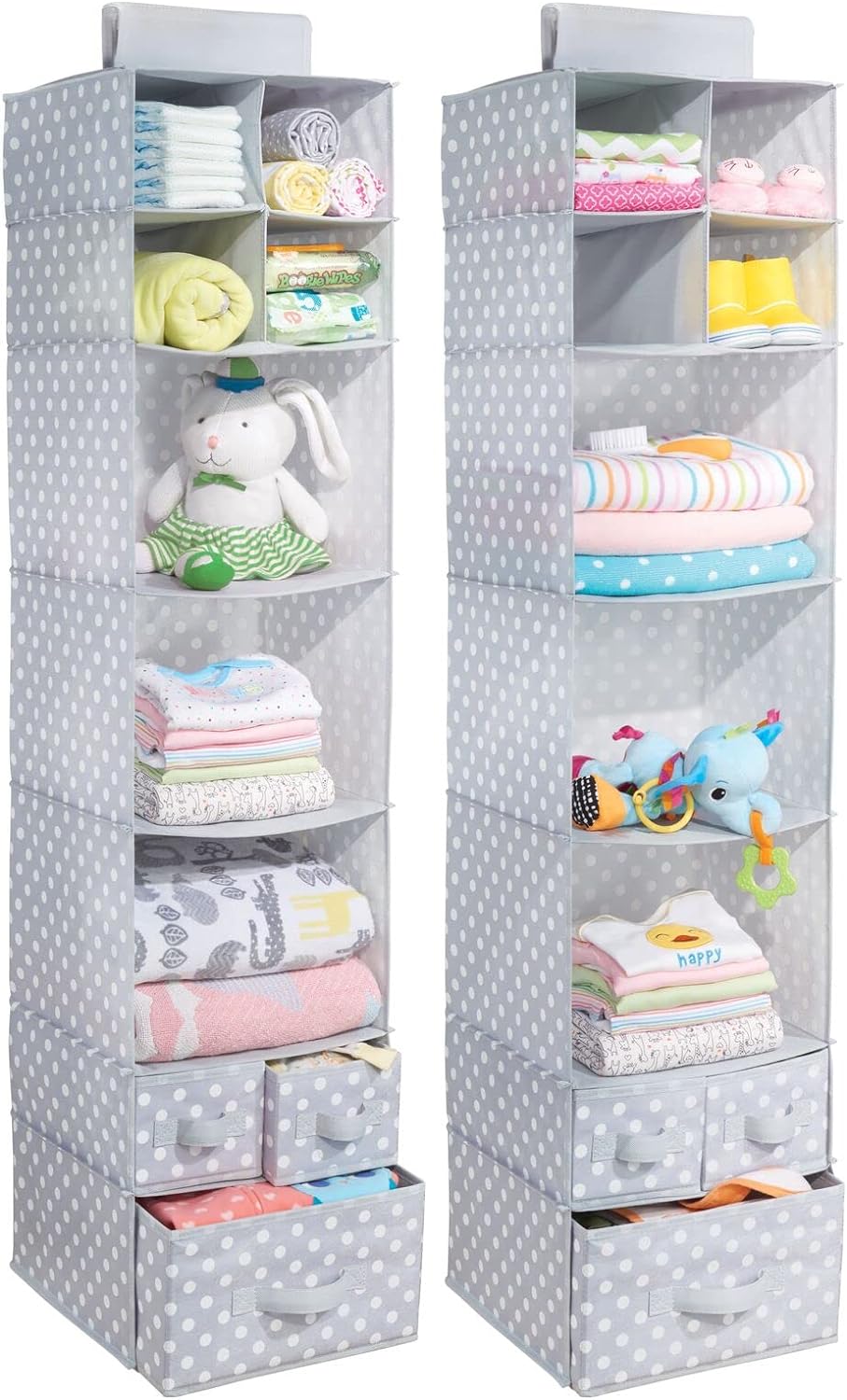Blushbees Soft Fabric over Closet Rod Hanging Storage Organizer with 7 Shelves and 3 Removable Drawers.