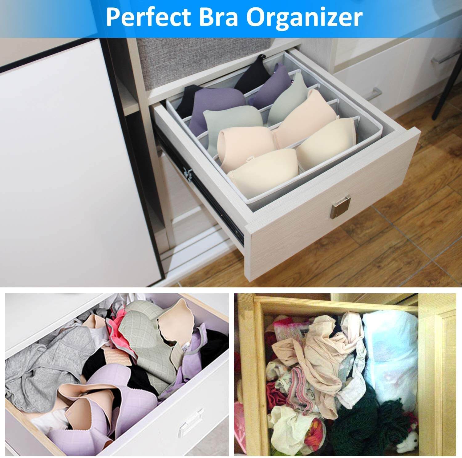 Bra and Panty Drawer Organizer with Lid, Closet Storage Box Drawer  Organizer for Lingerie and Intimates with Compartments