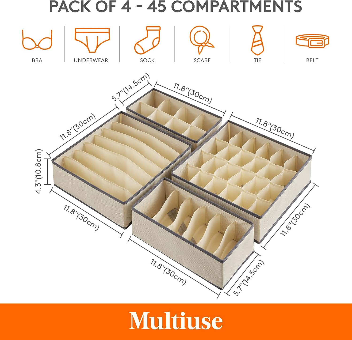 Blushbees® 4-Piece Fabric Drawer Underwear Organizer (Beige)