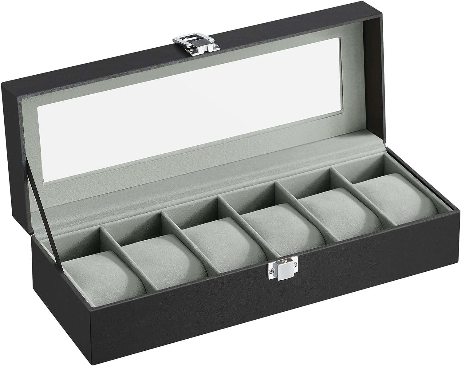 Blushbees® 6-Slot Watch Box - Black Synthetic Leather with Gray Lining
