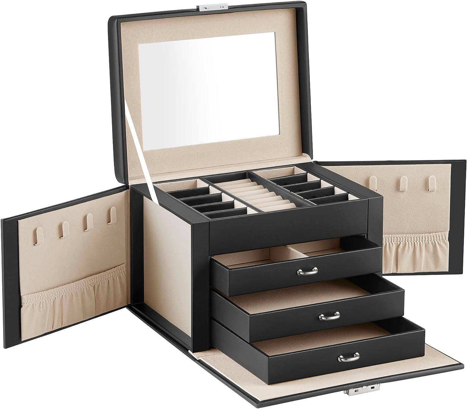 Blushbees® 3-Tier Jewelry Box - Black Modern Style with Mirror