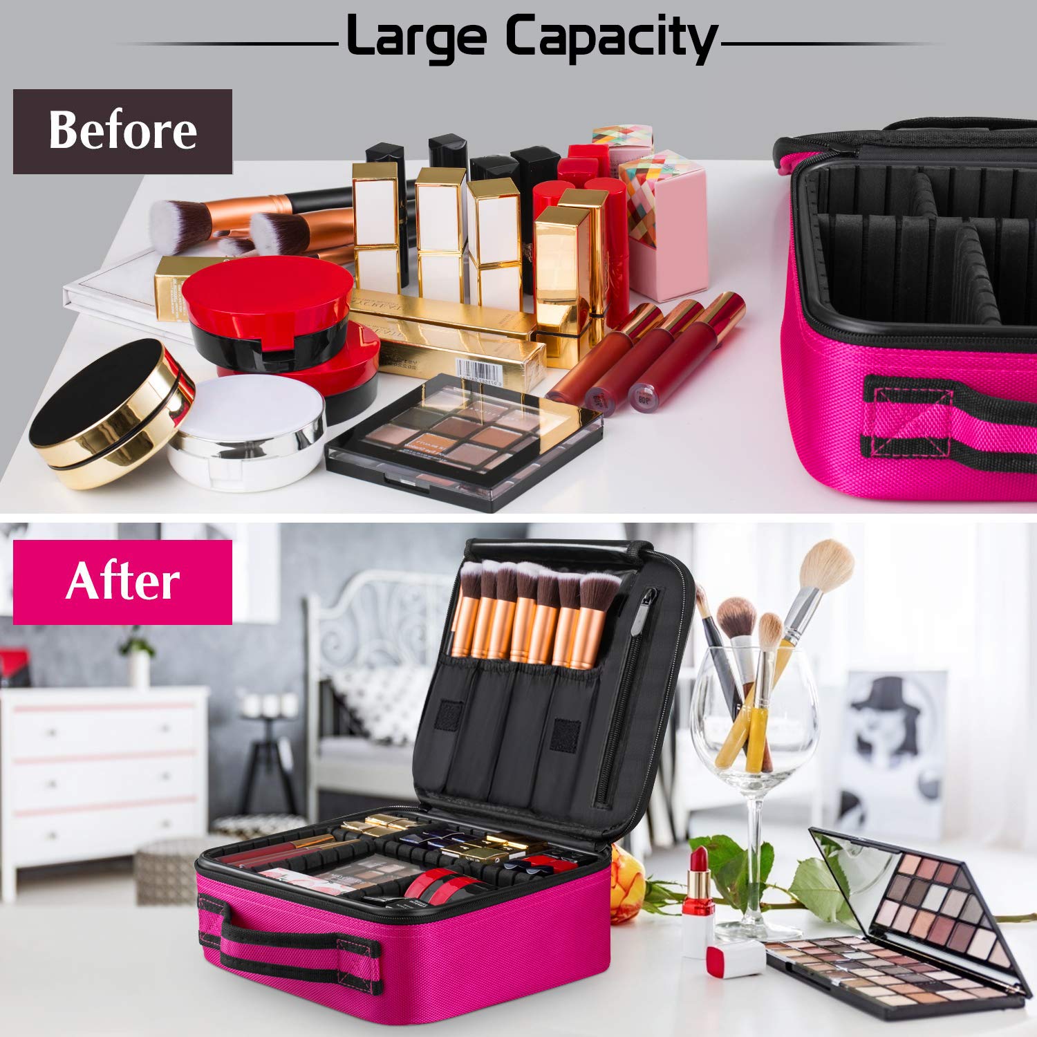 BlushBees® Make up Bag / Cosmetic Storage Box with Adjustable Compartment