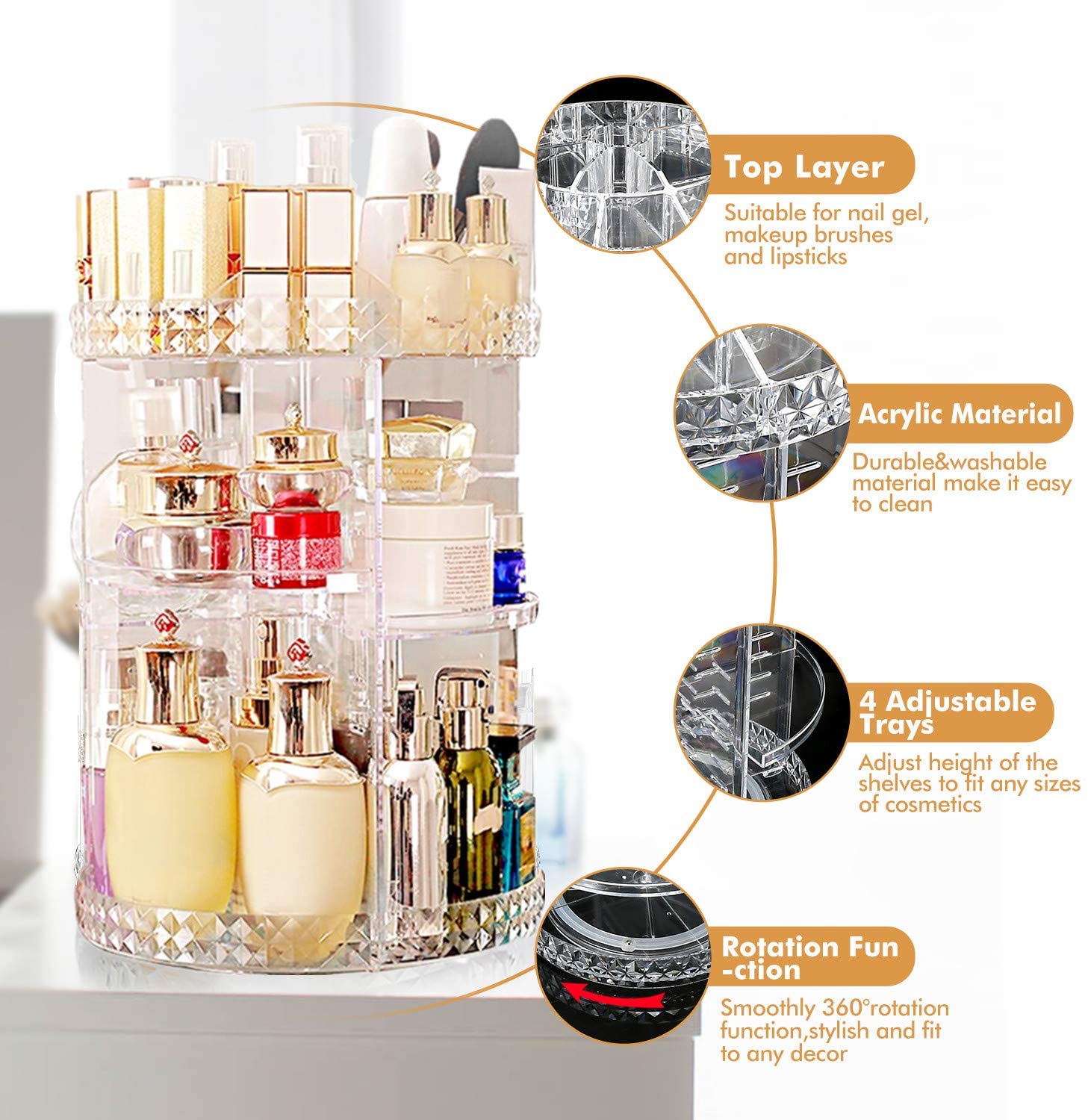 Blushbees® Full 360-Degree Rotating Multi-Function Acrylic Cosmetic Storage