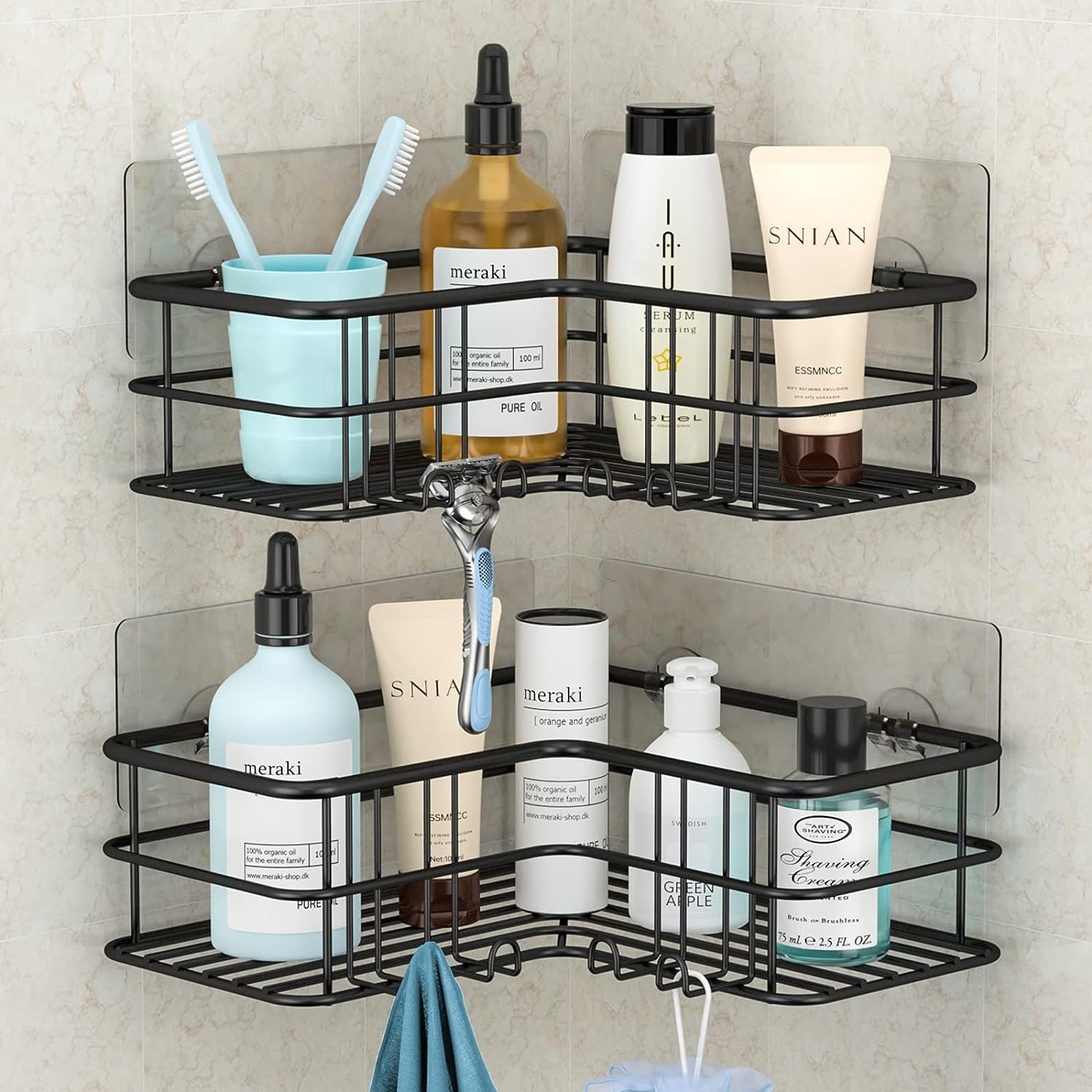 Blushbees® 3-Pack Stainless Steel Corner Shower Caddy - Black