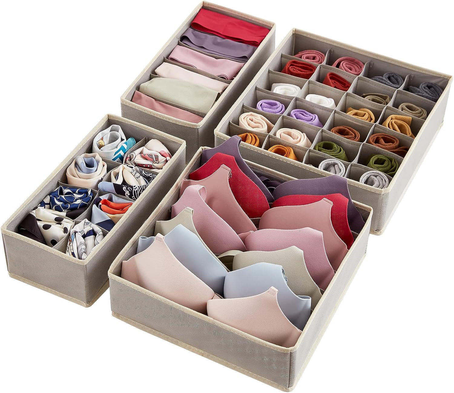 Blushbees® 4-Piece Fabric Drawer Underwear Organizer (Beige)