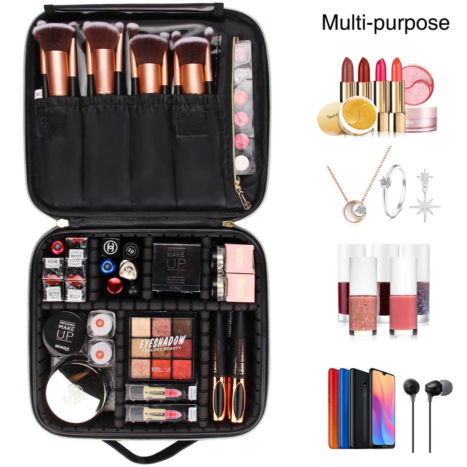BlushBees® Make up Bag / Cosmetic Storage Box with Adjustable