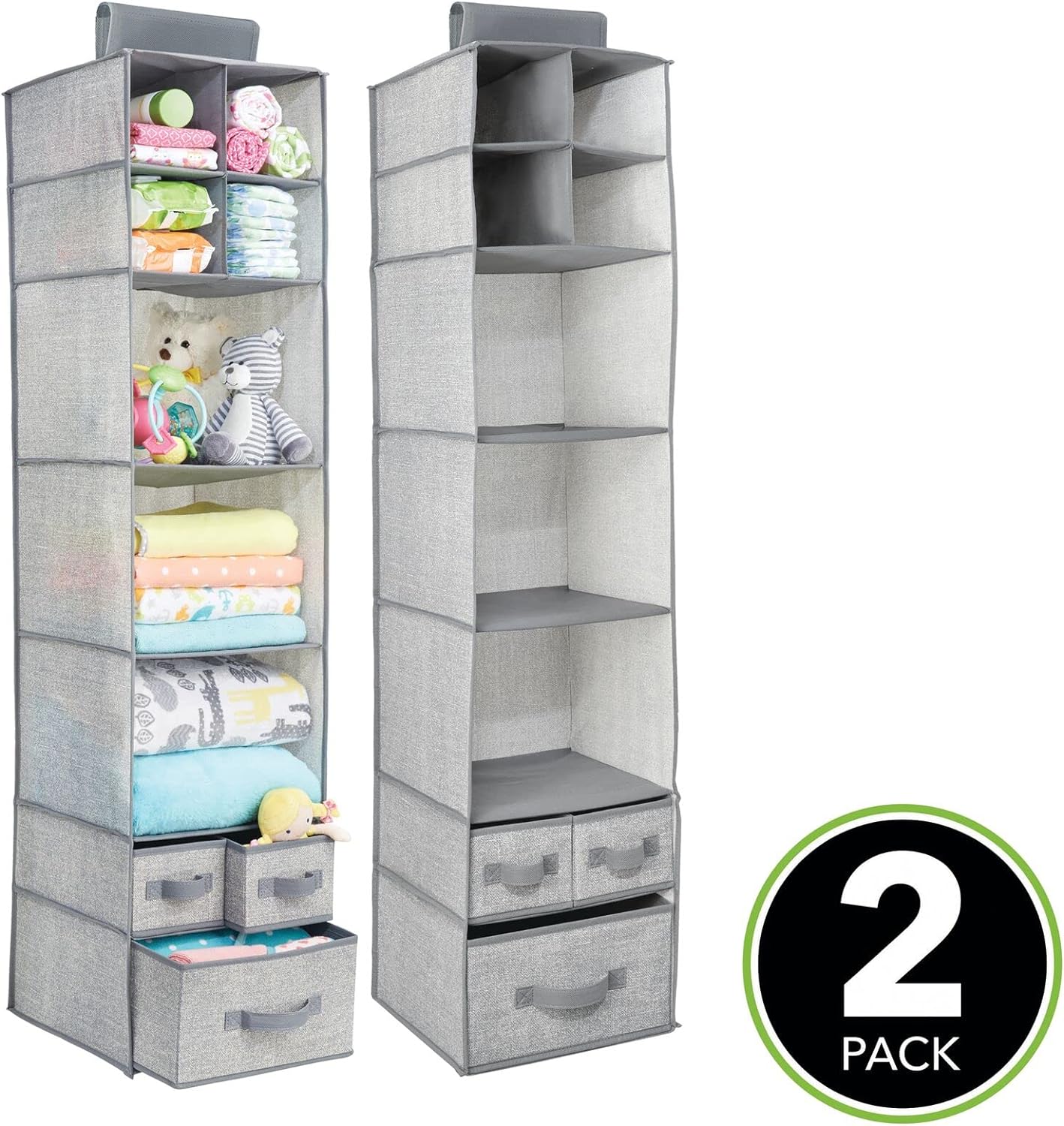 Blushbees Soft Fabric over Closet Rod Hanging Storage Organizer with 7 Shelves and 3 Removable Drawers.