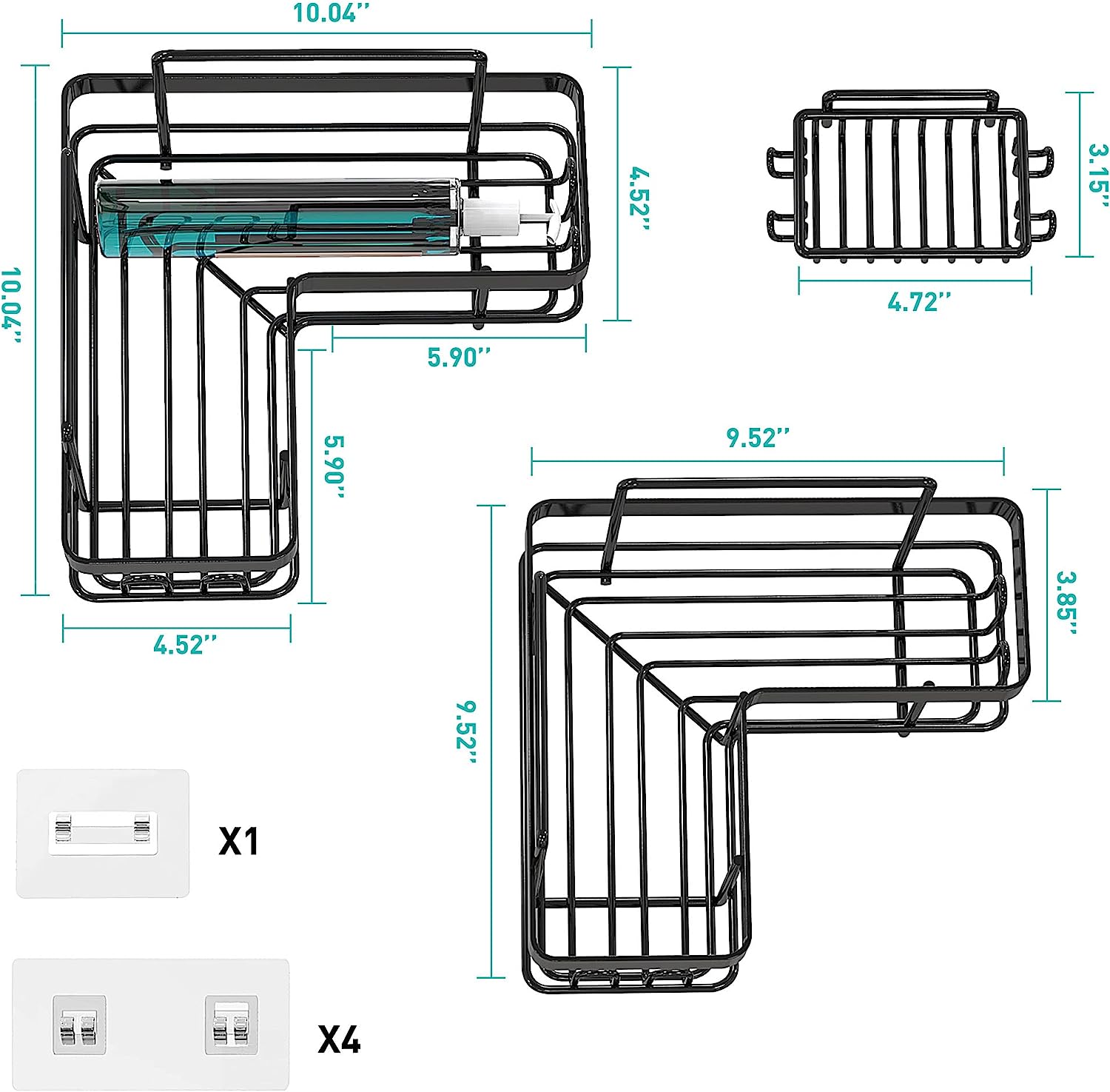 Blushbees® 3-Pack Adhesive Corner Shower Caddy - Black