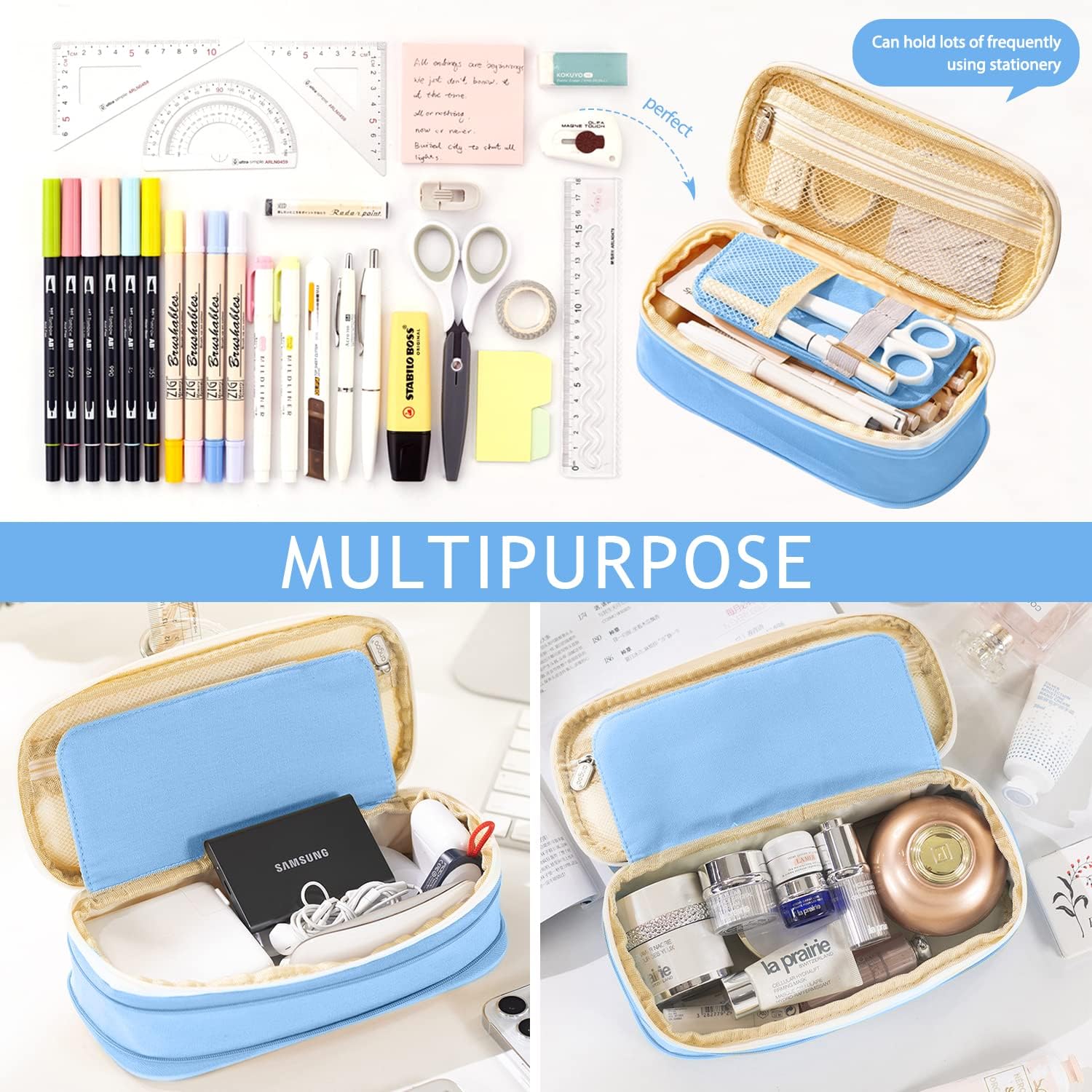 Blushbees® Large Capacity Pencil Pen Case - Light Blue