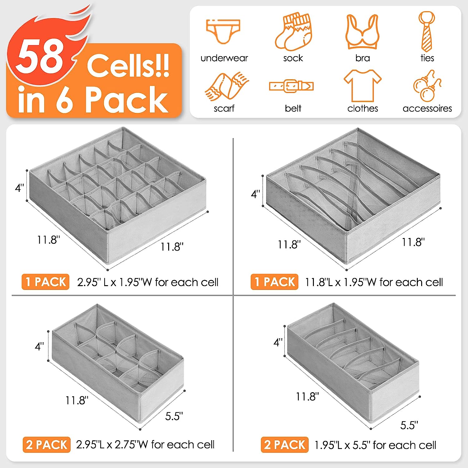 Blushbees® 58 Cell Drawer Organizer - Grey (6 Pack)