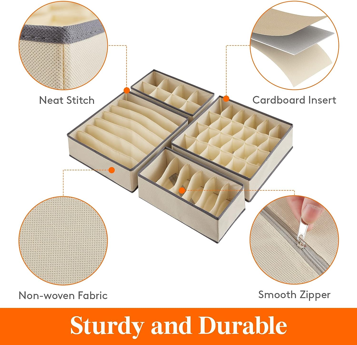 Blushbees® 4-Piece Fabric Drawer Underwear Organizer (Beige)