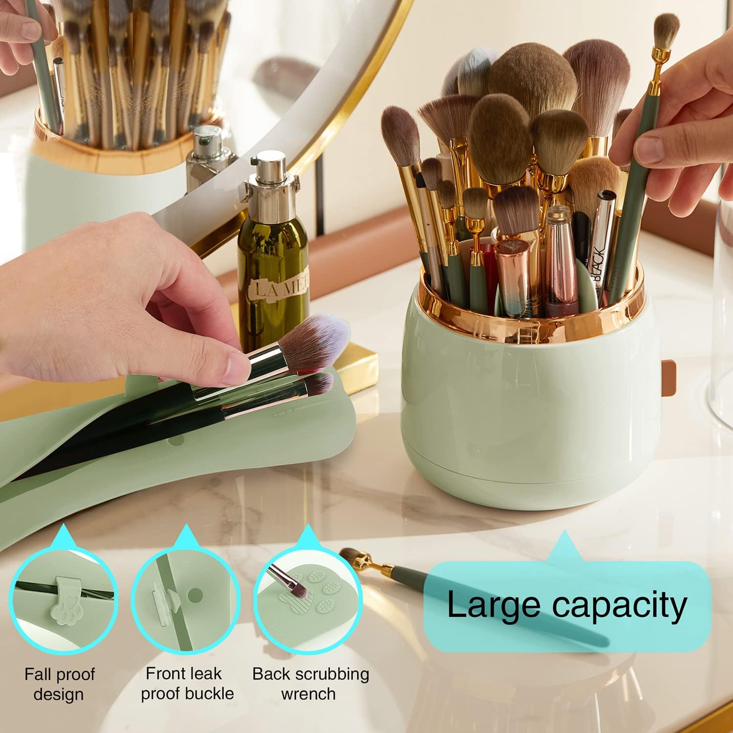 Blushbees® 360 Rotating Makeup Brush Holder - 2 Pack (Light Green)