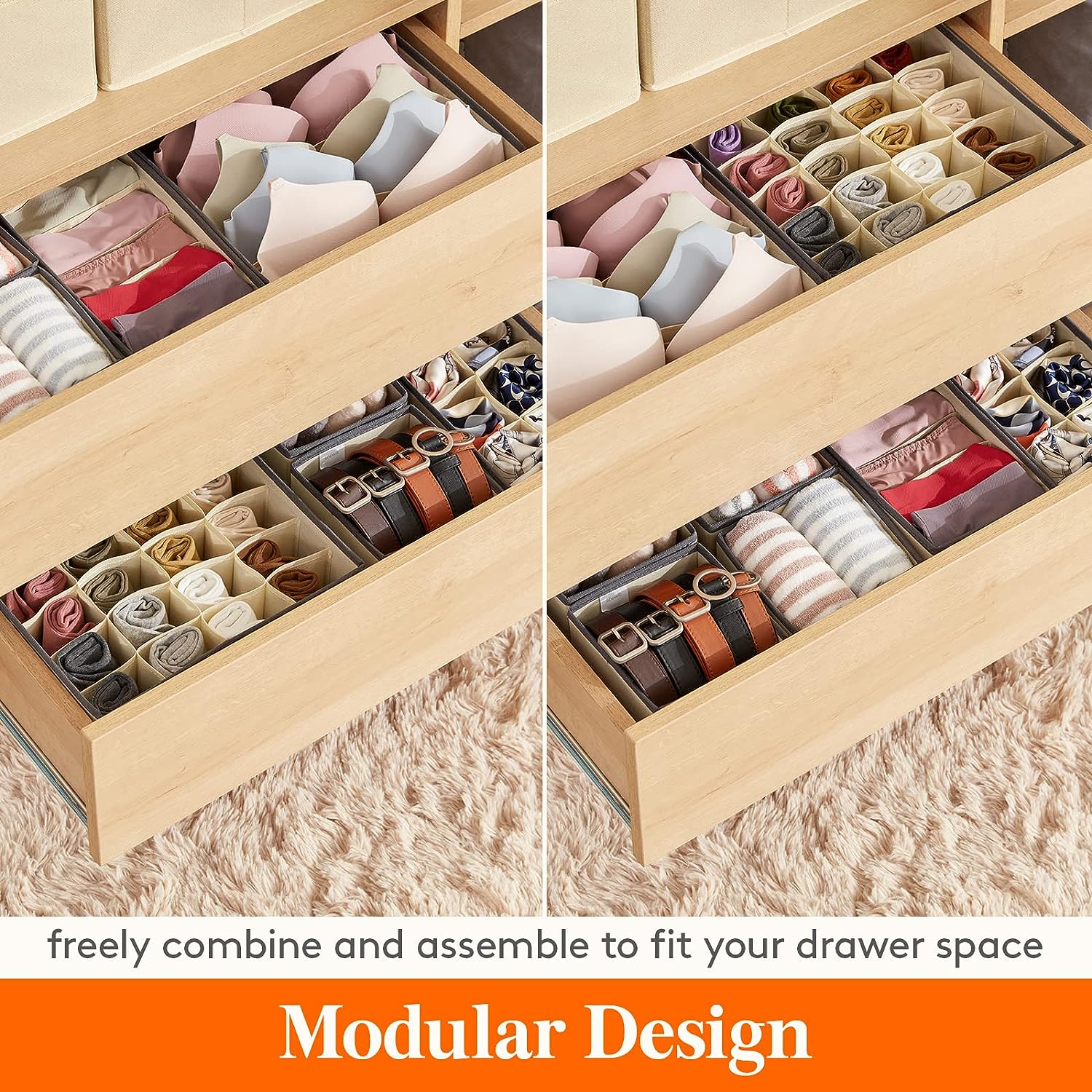 Blushbees® 4-Piece Fabric Drawer Underwear Organizer (Beige)