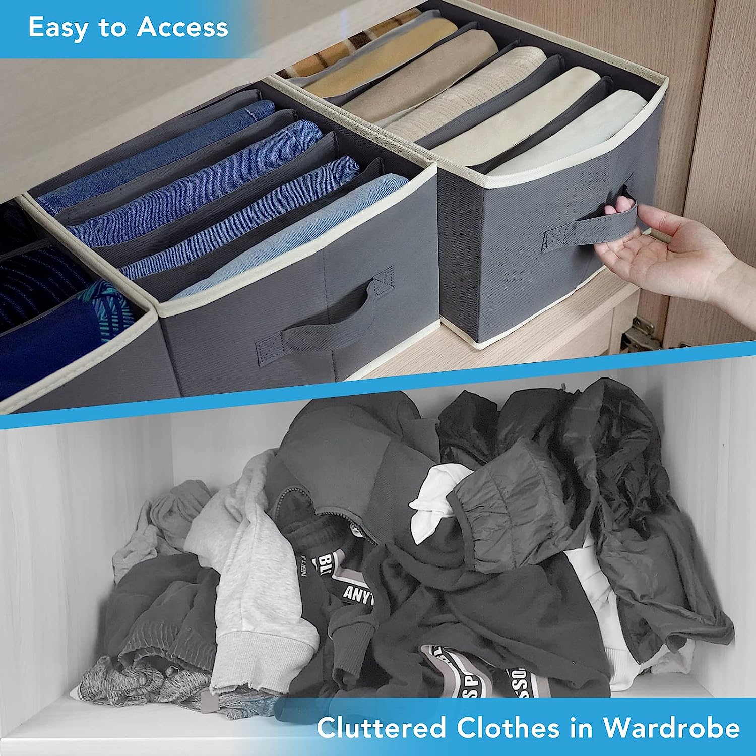 Blushbees Wardrobe Clothes Organizers 6 Grids for Pants, Jeans, Sweater, T-Shirt, Dress etc