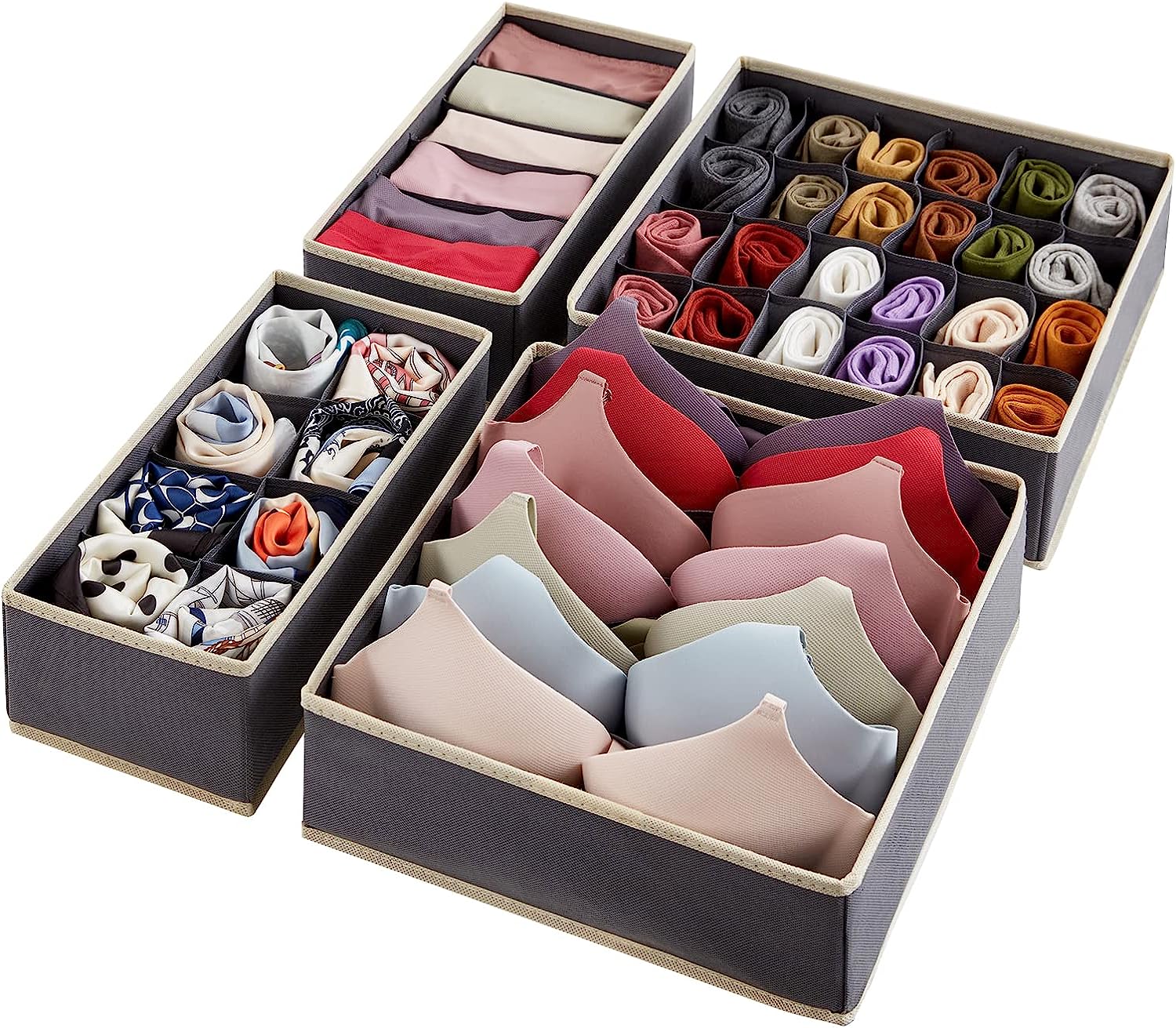 Blushbees® 4-Piece Fabric Drawer Underwear Organizer (Beige)