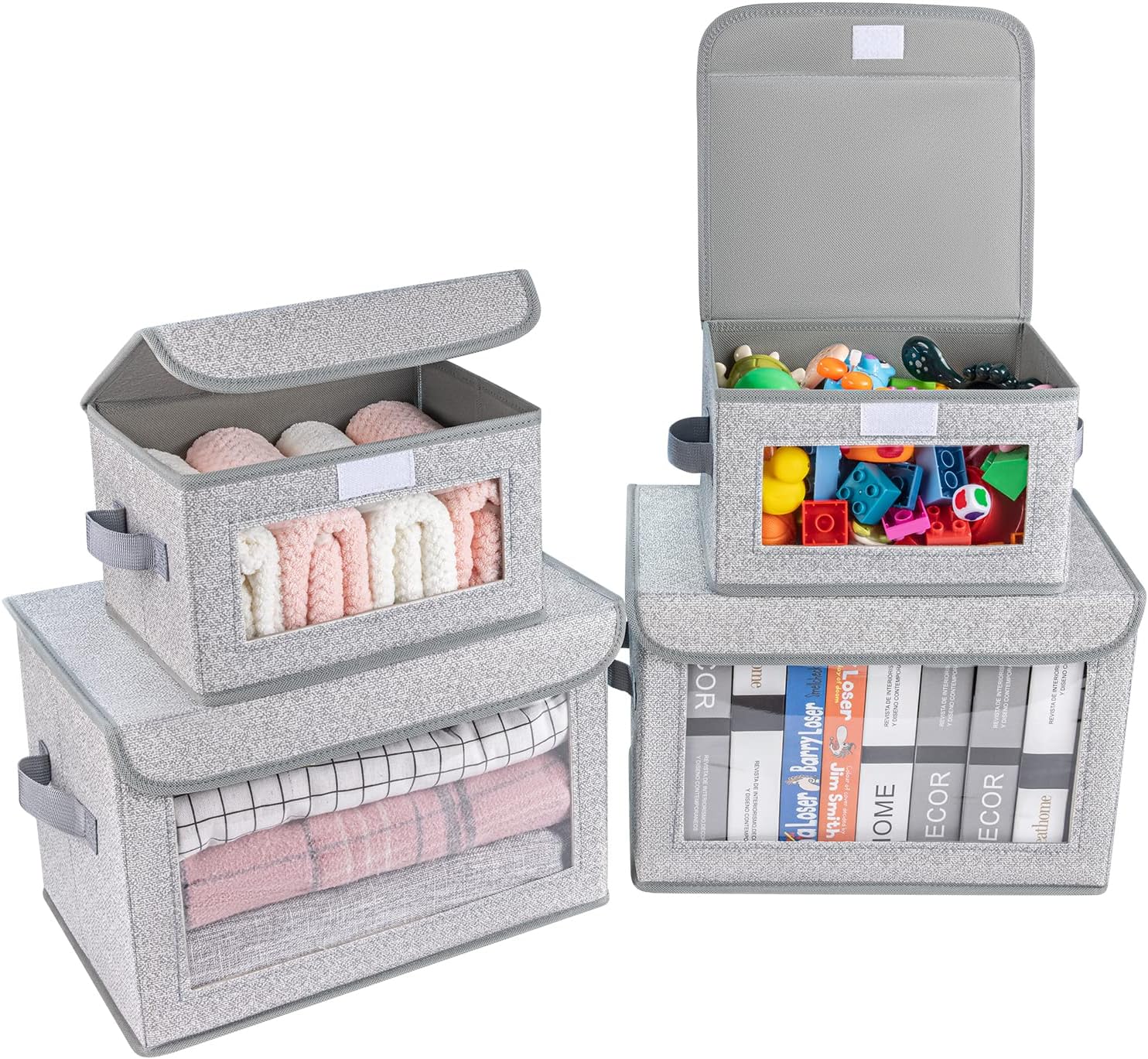 Blushbees® 4-Pack Storage Bins with Handles and Lids - Light Grey