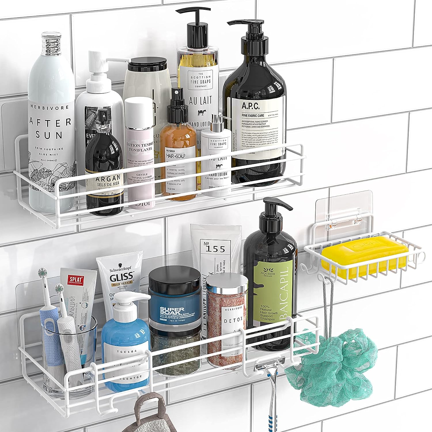 Blushbees Shower Caddy Basket Shelf with Soap Holder, No Drilling Adhesive Shower Wall Shelves, Rustproof Bathroom Shower Storage Organizer