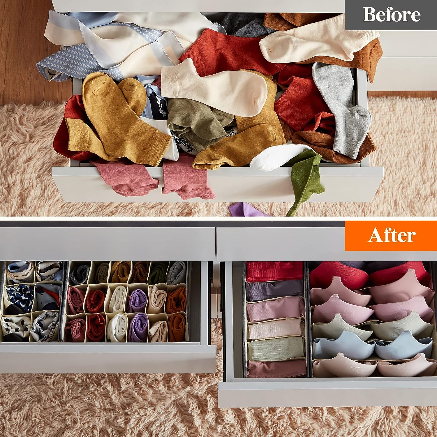 Blushbees® 4-Piece Fabric Drawer Underwear Organizer (Beige)