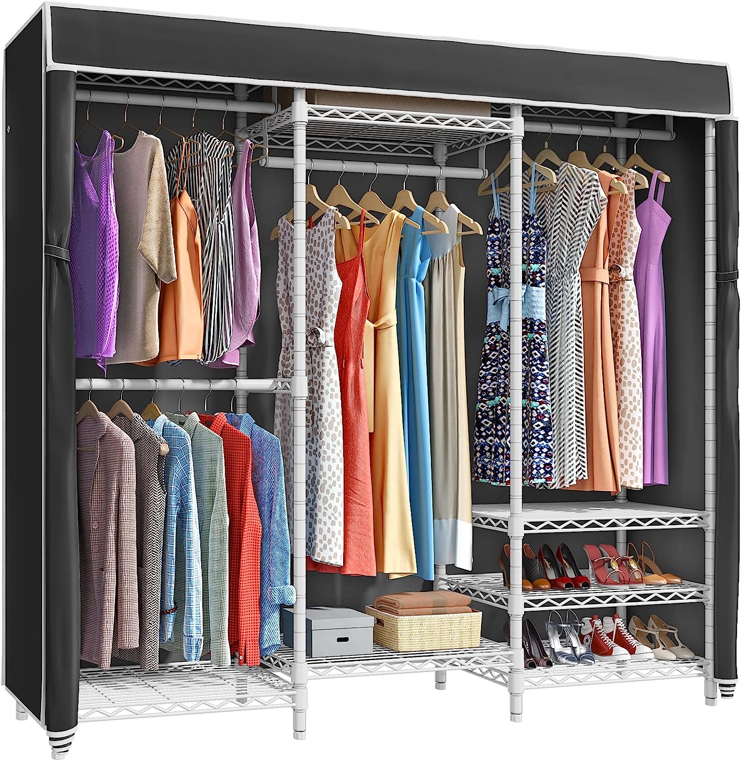 Blushbees® V5C Portable Clothes Closet Rack - White Metal with Black Cover