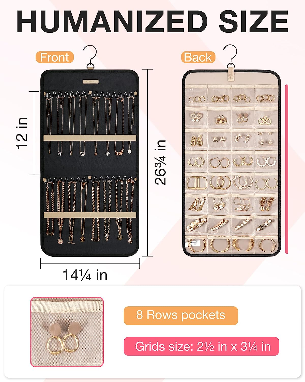 Blushbees® Double-Sided Hanging Jewelry Organizer in Black