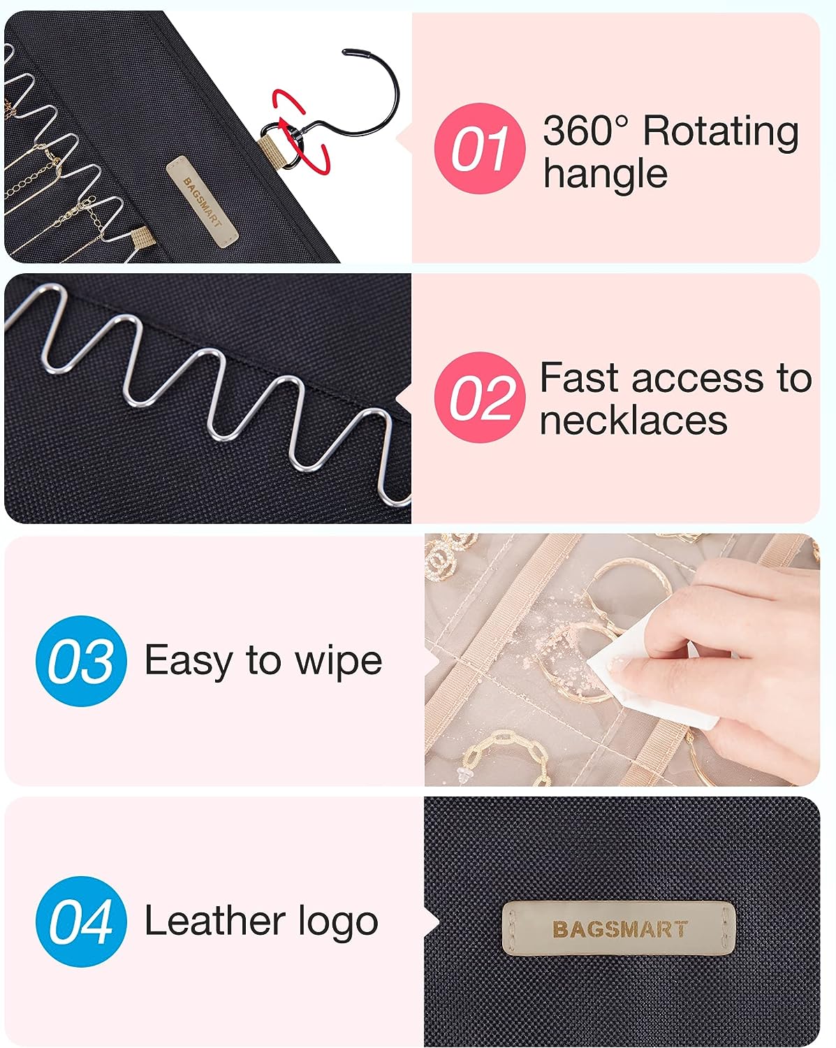 Blushbees® Double-Sided Hanging Jewelry Organizer in Black