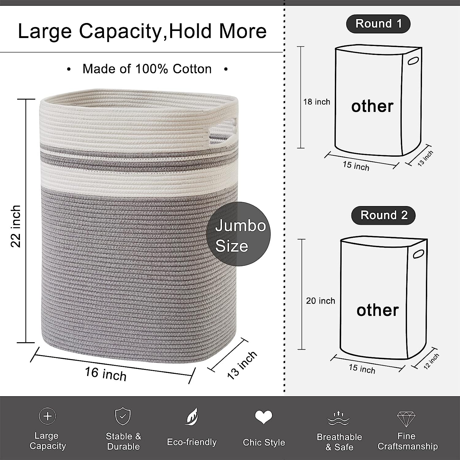 Blushbees® Collapsible Laundry Hamper - Gray, 16x13x22In