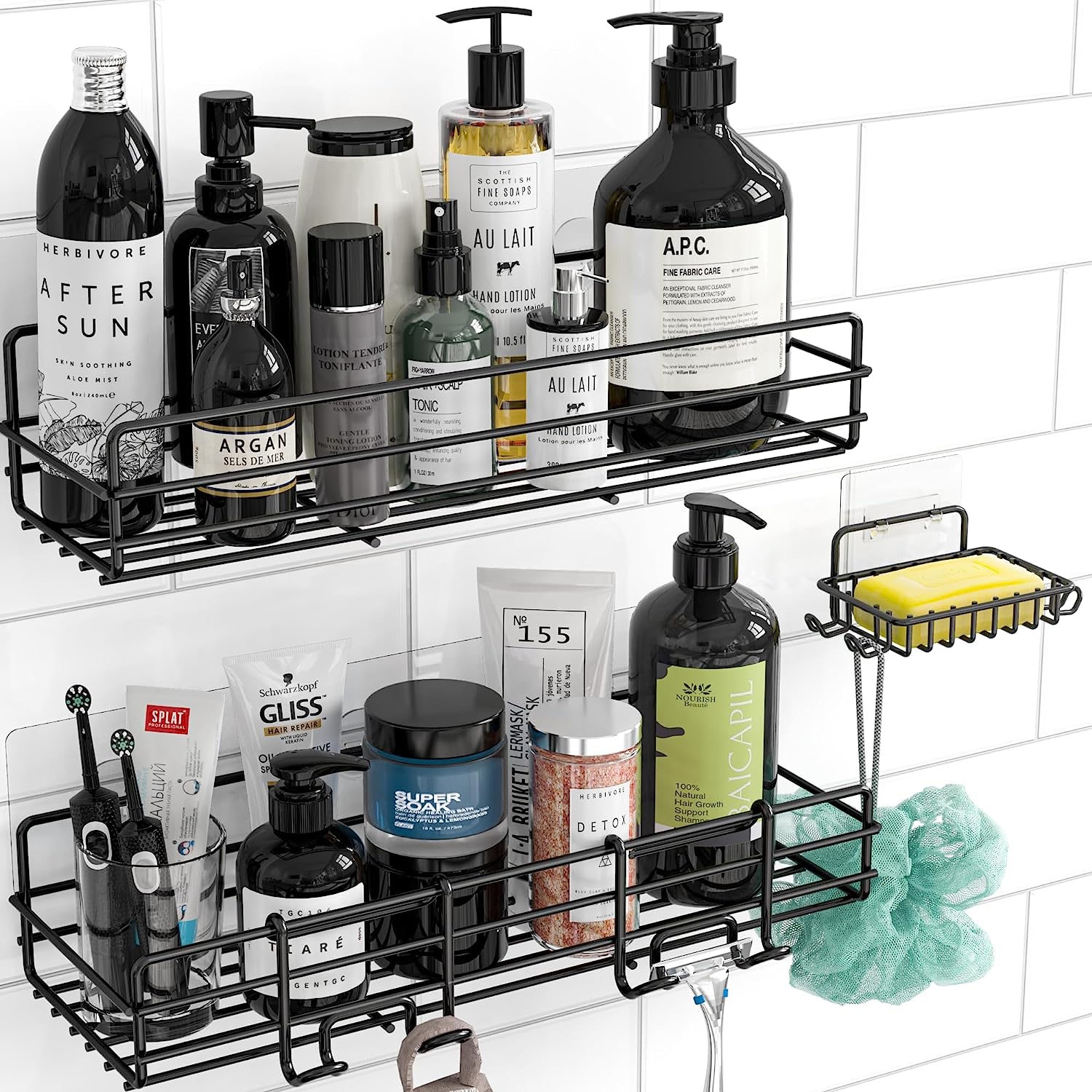 Blushbees Shower Caddy Basket Shelf with Soap Holder, No Drilling Adhesive Shower Wall Shelves, Rustproof Bathroom Shower Storage Organizer