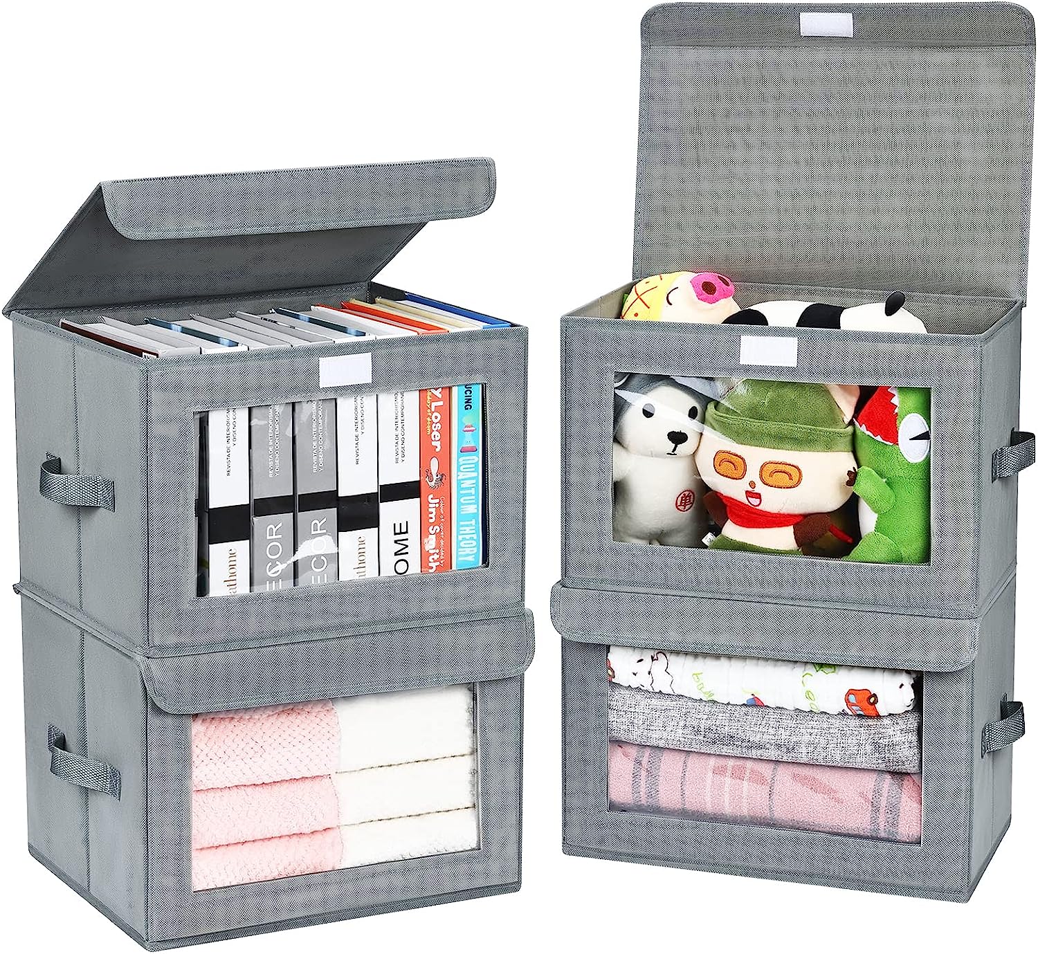 Blushbees® 4-Pack Storage Bins with Handles and Lids - Light Grey