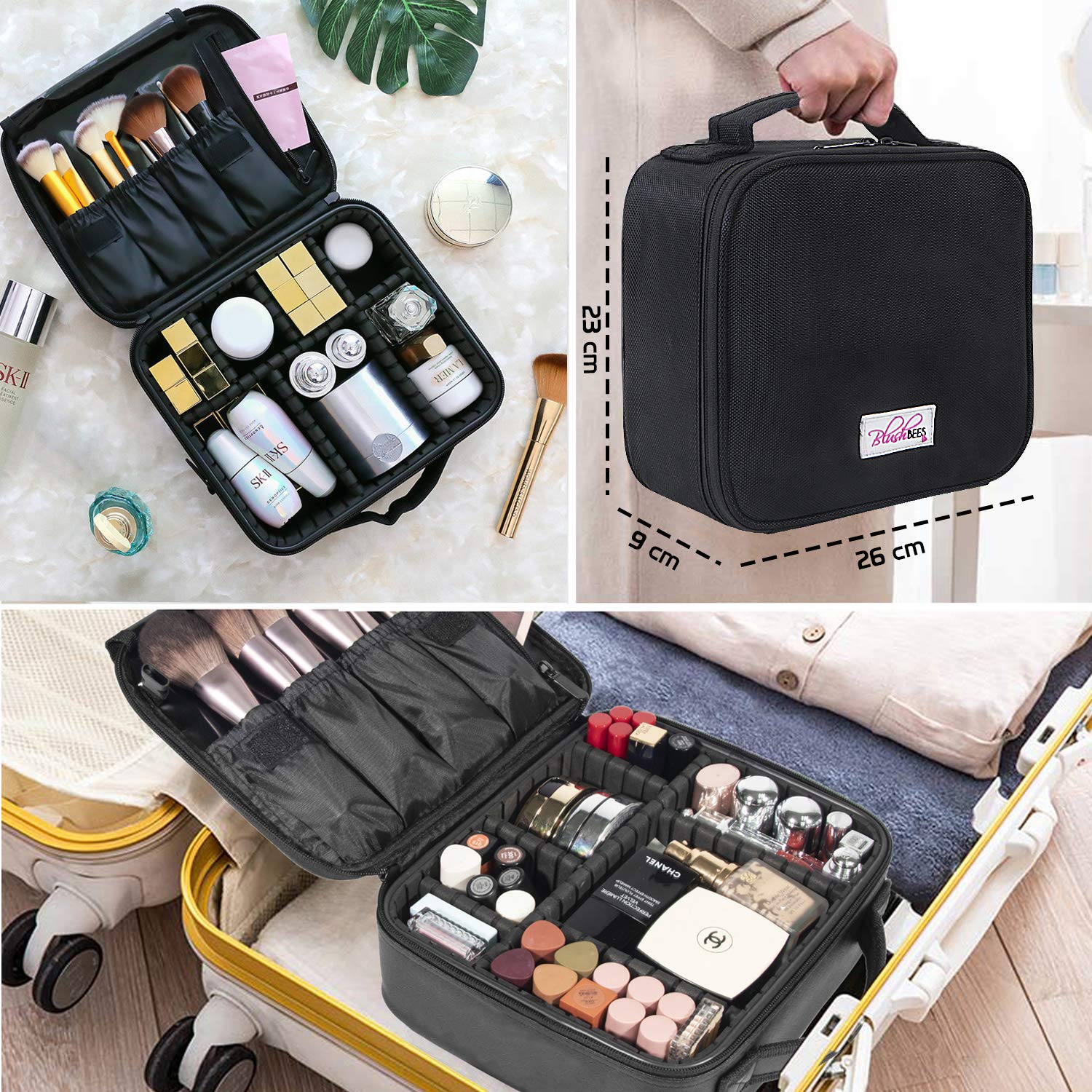 BlushBees® Make up Bag / Cosmetic Storage Box with Adjustable Compartment