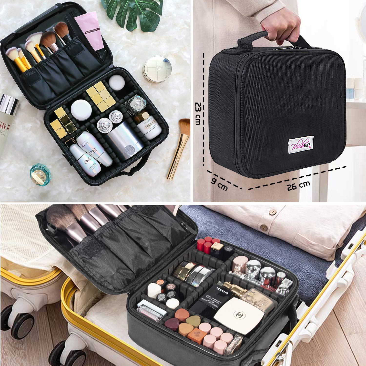 BlushBees® Make up Bag / Cosmetic Storage Box with Adjustable